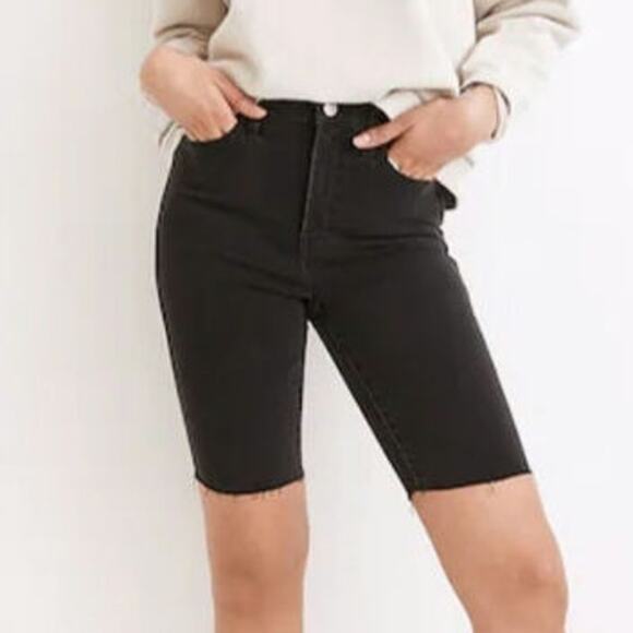 Madewell Pants - Madewell NWT Road Tripper Biker Shorts Black High Rise Raw Hem Casual 30